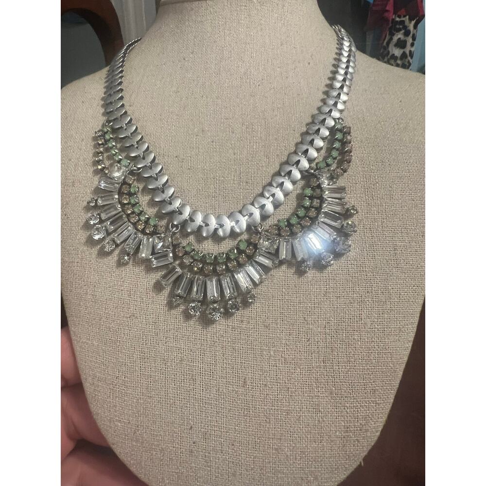 Vtg Stella & Dot Collier Belle Necklace Silver Tone Rhinestone 18" Workwear Gala